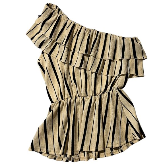 Anthropologie MAEVE Womens M Rita Ruffled One-Shoulder Top Striped Preppy Summer - Picture 3 of 7